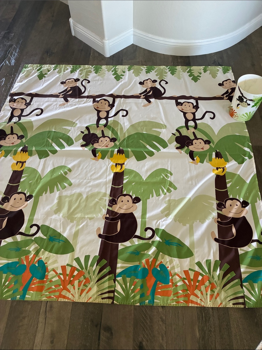 Mainstay Monkey Pattern Shower Curtain & Wastebasket
